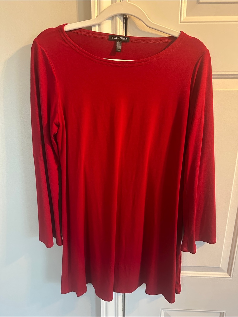 Eileen Fisher Bright Red Long-Sleeve Scoop Neck Tunic Top